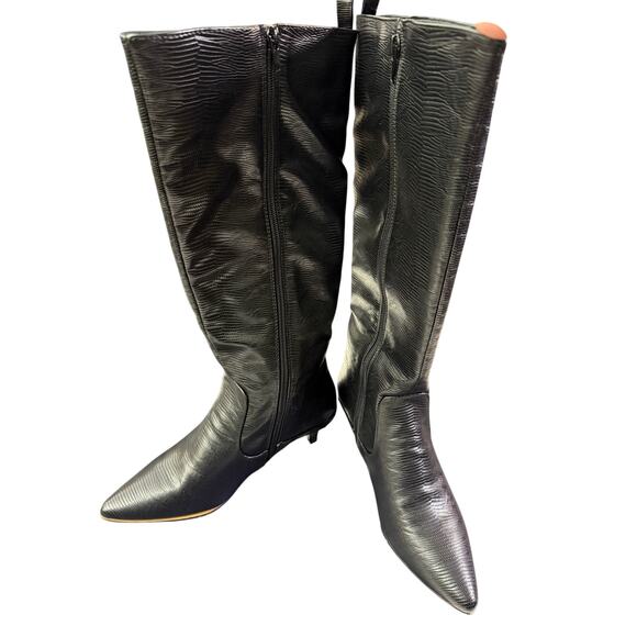 French Connection FC_DARCYS Black Vegan Leather Knee High Kitten Heel  Size 7.5 - Picture 2 of 7